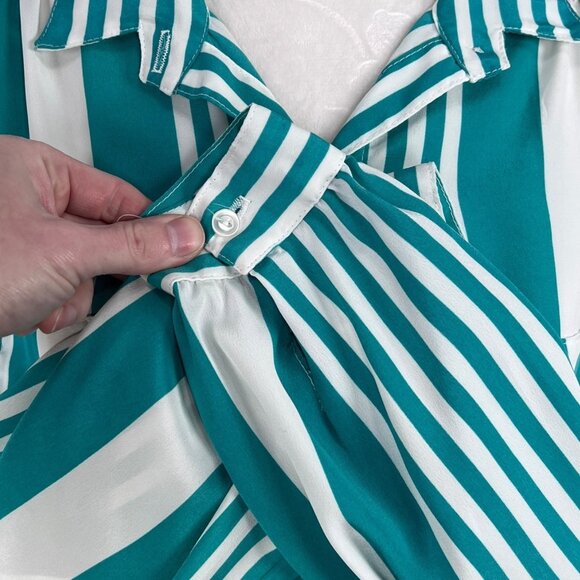 Vintage Striped Button Up Blouse Long Sleeve Silky Size Medium - Picture 7 of 10
